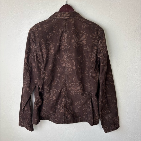 Eddie Bauer Corduroy Blazer Jacket 100% Cotton Brown Floral Women’s Size 12 Tall - Picture 3 of 5